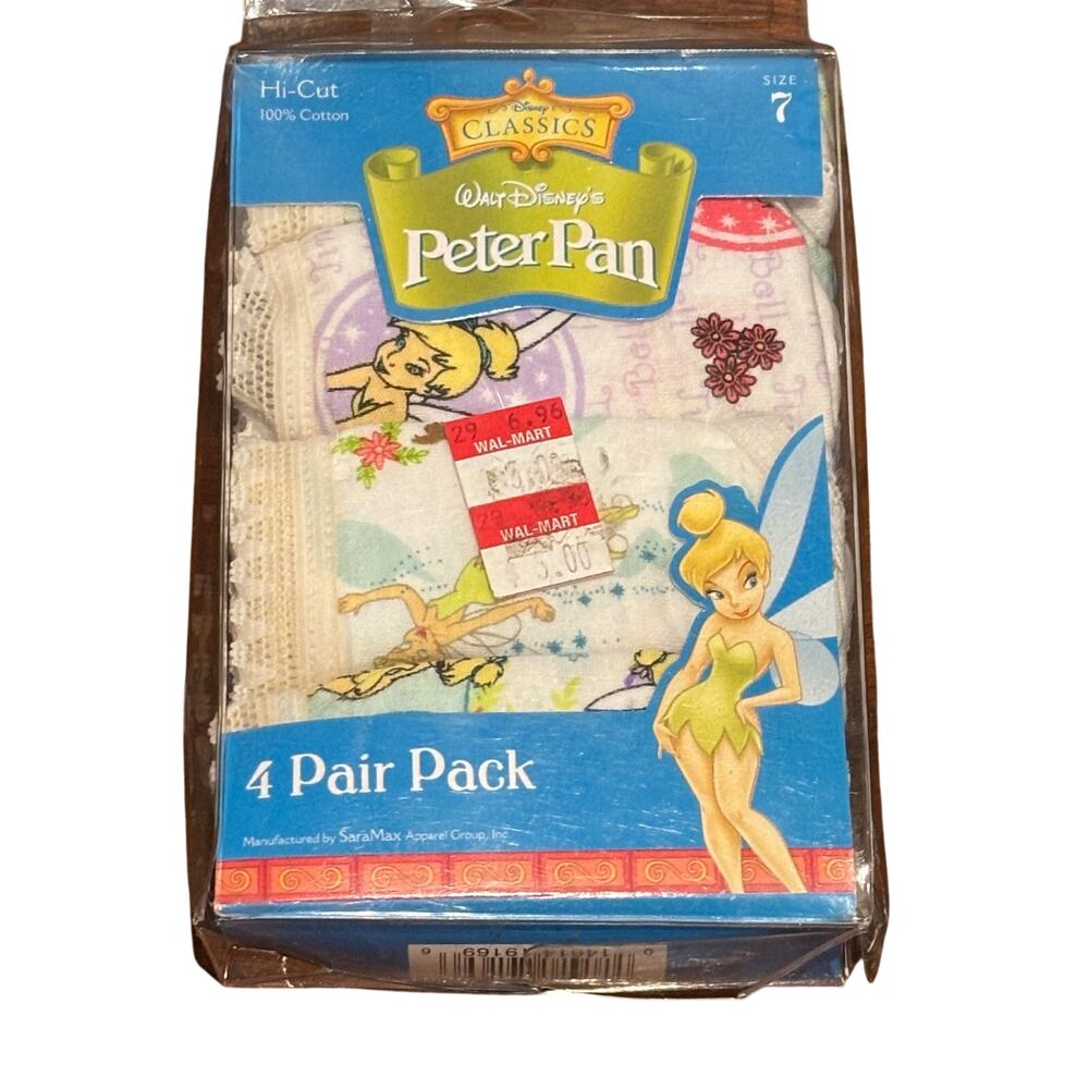Y2K Disney Peter Pan Tinker Bell 7 Girls Underwear Panties 4 Pair Pack Hi Cut